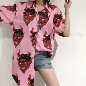 Black and red Devil head button up shirt